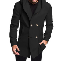 Herren Wollmantel Mit Kapuze - Doppelreihig Warm & Elegant – Schwarz