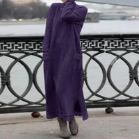 Warmes Damen Maxikleid aus Wolle und Baumwolle – Lila