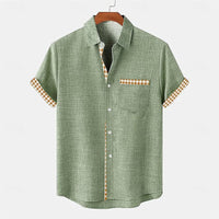 Jhon | Herren hemd Kurzarm Gingham-Kontrast Sommer – Grün