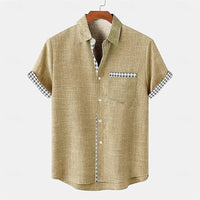 Jhon | Herren hemd Kurzarm Gingham-Kontrast Sommer – Khaki