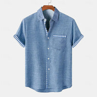 Jhon | Herren hemd Kurzarm Gingham-Kontrast Sommer – Blau