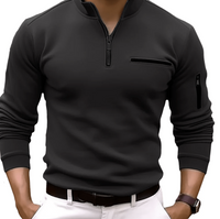 Sportlicher Herren Stehkragen-Pullover mit Reißverschluss – Schwarz
