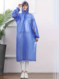 Wasserdichte Damen-Regenjacke mit Kapuze und modischem Punktmuster – Blau