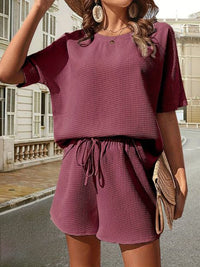 Damen Zweiteiler Loungewear Kombi-Set Elegant – Weinrot