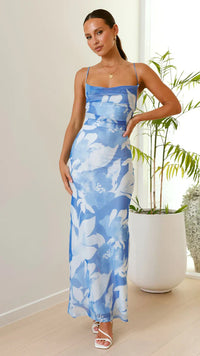 Ashley - Geblümtes Maxikleid – BLAU