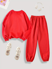 Kuschelig-warmes Damen-Loungewear-Set mit Plüschfutter für Herbst und Winter – Rot
