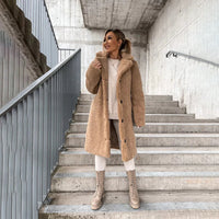 Damen Eleganter Teddy Mantel | Lang Warm – Khaki