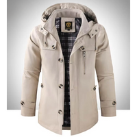 Herren Wintermantel Lang - Wasserdicht mit Kapuze und Praktischen Taschen – Beige