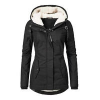 Wasserdichte Damen Winterjacke mit Teddy-Futter, Kapuze und Reißverschluss-Taschen – Anthrazit