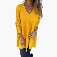 Bequemer Damen Strickpullover V-Ausschnitt – Gelb