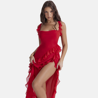 Abendkleid - Elegantes One-Shoulder Kleid mit Rüschen – Rot