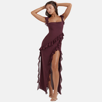 Abendkleid - Elegantes One-Shoulder Kleid mit Rüschen – Braun