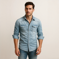 Maxime - Bequemes Langarm-Poloshirt – Hellblau