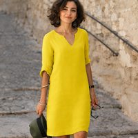 Guilaine - Elegantes und modernes Kleid mit V-Ausschnitt – Gelb