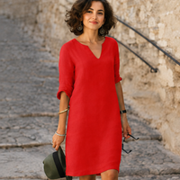 Guilaine - Elegantes und modernes Kleid mit V-Ausschnitt – Rot