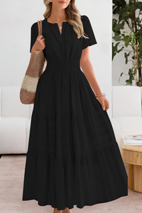 Damen Boho Breeze Midi Kleid – Schwarz