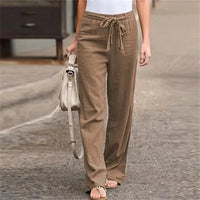 ALENA - GERADER HOSE MIT GUMMIBUND UND SCHLEIFE – Braun
