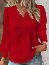 Hannah | Glockenärmel Transparenter Einsatz Bluse – Rot