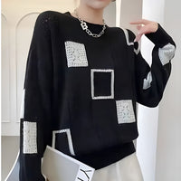 Greta | Geometrischer Strick Pullover – Schwarz