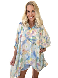 Jessa - Flatterhafte Tunika mit abstrakter floraler Eleganz – Blau