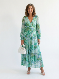 Althea | Langärmliges Blumen-Maxikleid – Grün