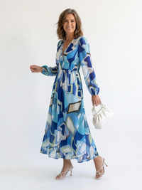 Althea | Langärmliges Blumen-Maxikleid – Blau