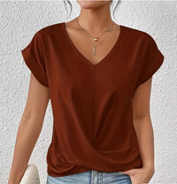 Angelika | Leichte Sommerbluse mit V Ausschnitt – Braun