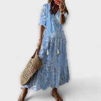 Anna | Damen Bohemian Sommerkleid mit Fließender Silhouette – Hellblau