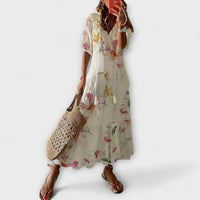 Anna | Damen Bohemian Sommerkleid mit Fließender Silhouette – Beige