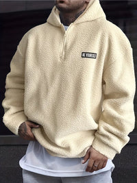 Shinaya | Lässiger Fleece-Kapuzenpullover für Männer - einfarbig, lange Ärmel – Aprikose