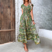 Damen Bohemian Bedrucktes Elegantes Ibiza Kleid | Maxi – Armee Grün