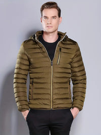 Reigonna | Lässige Herren-Pufferjacke mit Kapuze – Warmer, winddichter Polyester-Mantel – Oliv