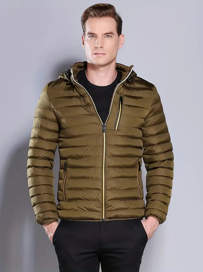 Reigonna | Lässige Herren-Pufferjacke mit Kapuze – Warmer, winddichter Polyester-Mantel