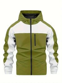 Irequesa | Herren Farbblockierung Kapuzenjacke, lässige stilvolle Windbreaker-Mantel – Oliv