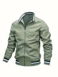 Irelyra | Klassische Herren Bomberjacke, Vintage Stehkragen Zip Up Winddicht – Oliv