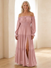 Adira | Off-Shoulder Smock-Maxikleid – Rosa