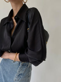 Zoe | Weites Hemd Damen Kragen Trend – Schwarz