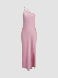 Damen Rückenfrei Maxi Satin Kleid – Rosa