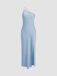 Damen Rückenfrei Maxi Satin Kleid – Blau