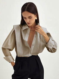Lina | Lockeres Oversize Hemd Damen Knöpfe – Khaki