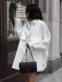 Damen Oversize Geknöpft Bluse – Weiß