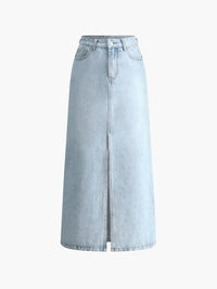 Damen Hoher Taille Jeansrock – Hellblau