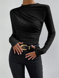 Damen Drapiert Lang Shirt – Schwarz