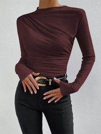 Damen Drapiert Lang Shirt – Bordeaux