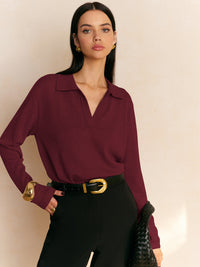 Hannah | Freizeit Pullover Kragen Damen Chic – Bordeaux