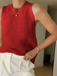 Mia | Strick Tank Top Damen Elegant Lochmuster – Rot