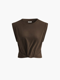 Sofia | Baumwoll T-Shirt mit Knoten Damen – Dunkelbraun