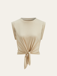 Sofia | Baumwoll T-Shirt mit Knoten Damen – Khaki
