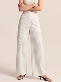 Elisa | Elegante Streifen Hose Damen Wickel – Cremeweiß