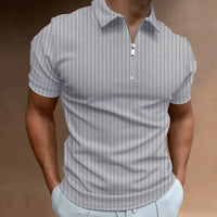 Sportliches Herren-Poloshirt mit Streifen und Reißverschluss – Grau